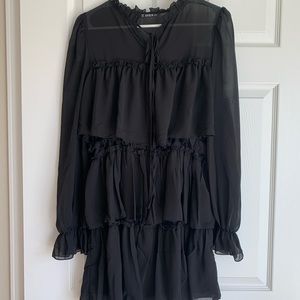 Tie neck ruffle trim layered dress